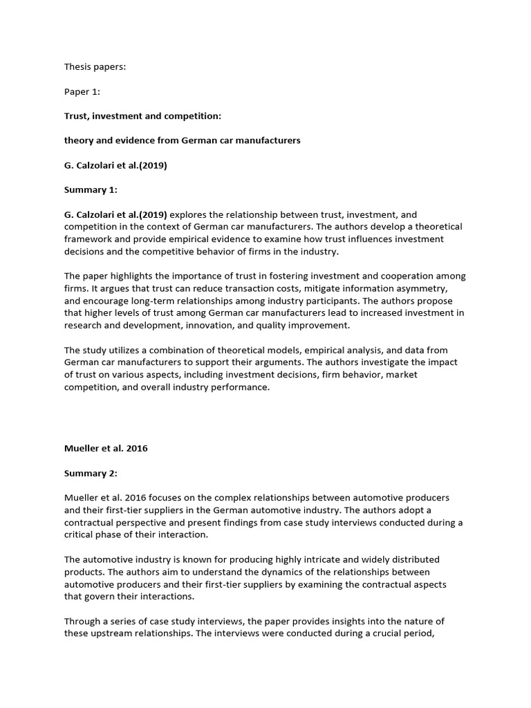 Trust and Competition in German Auto Industry | PDF | Supply Chain ...