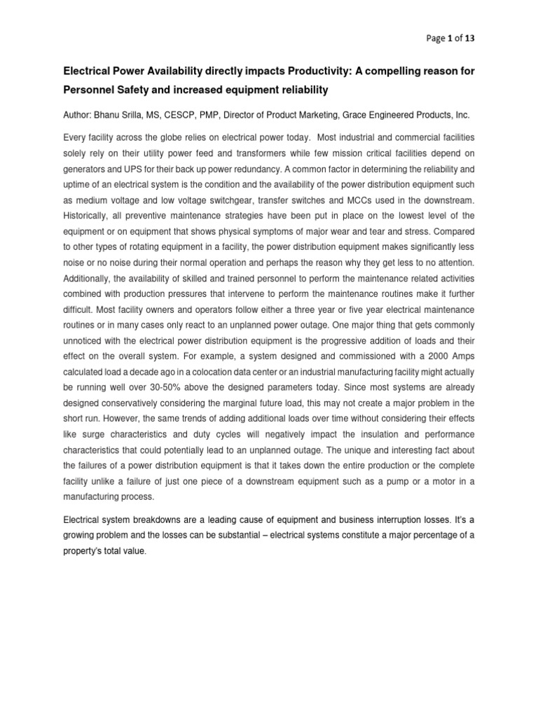 Electrical Power Maintenance Insights | PDF | Reliability Engineering ...
