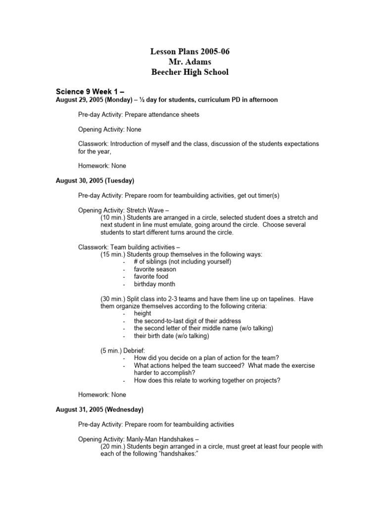 Lesson Plans Science 9 Term 1 | PDF