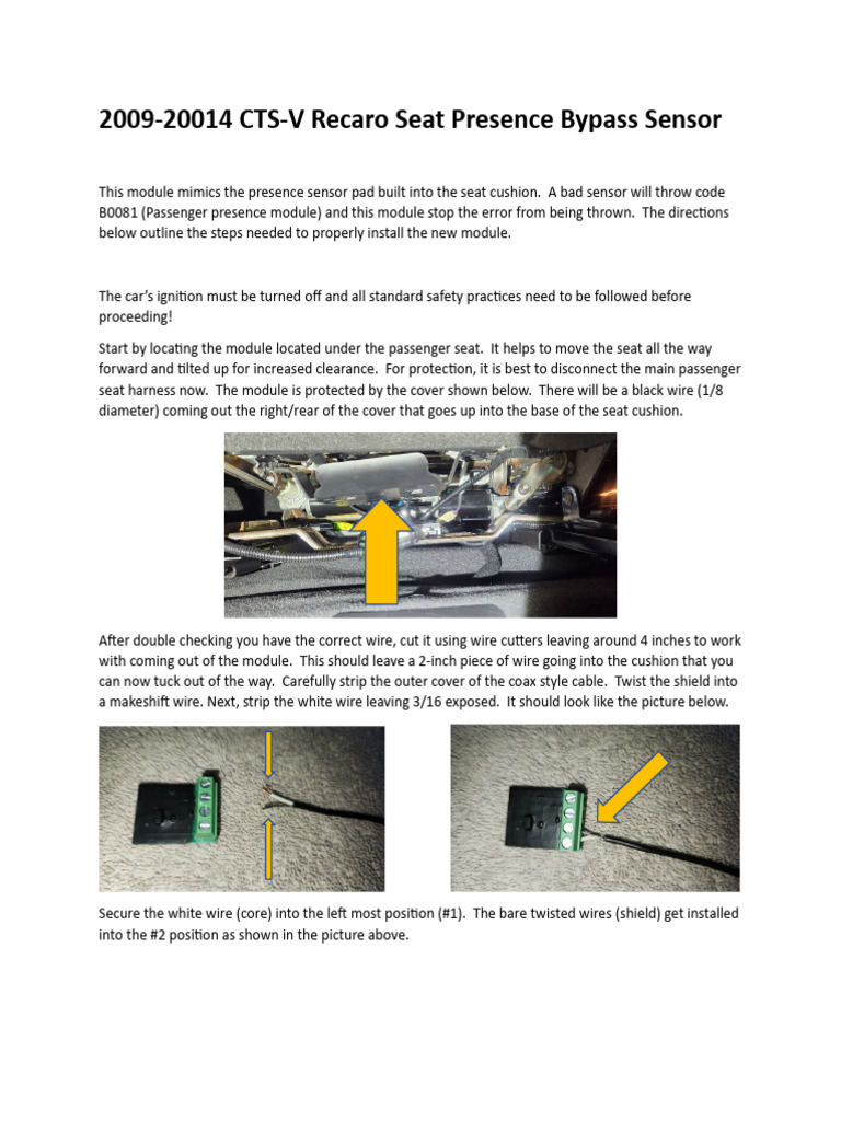 CTS-V Recaro Seat Presence Bypass Guide | PDF | Seat Belt ...
