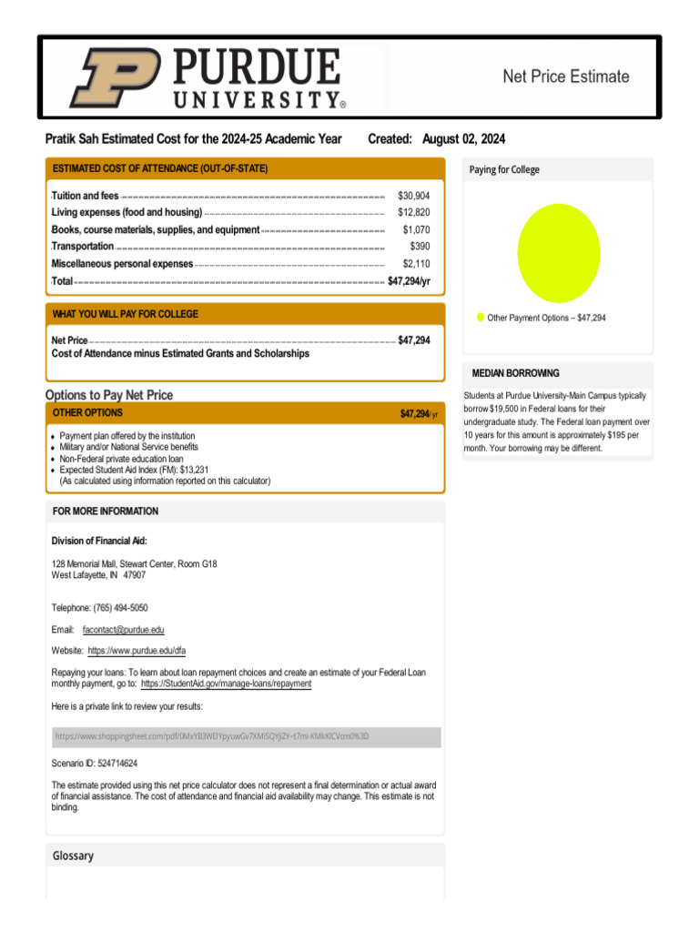 ShoppingSheet-purdue Edu | PDF | Student Financial Aid In The United ...