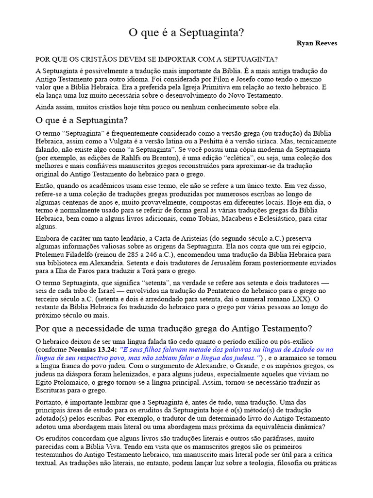 O Que É A Septuaginta - Ryan Reeves - 24abr24 | PDF | Septuaginta | Bíblia