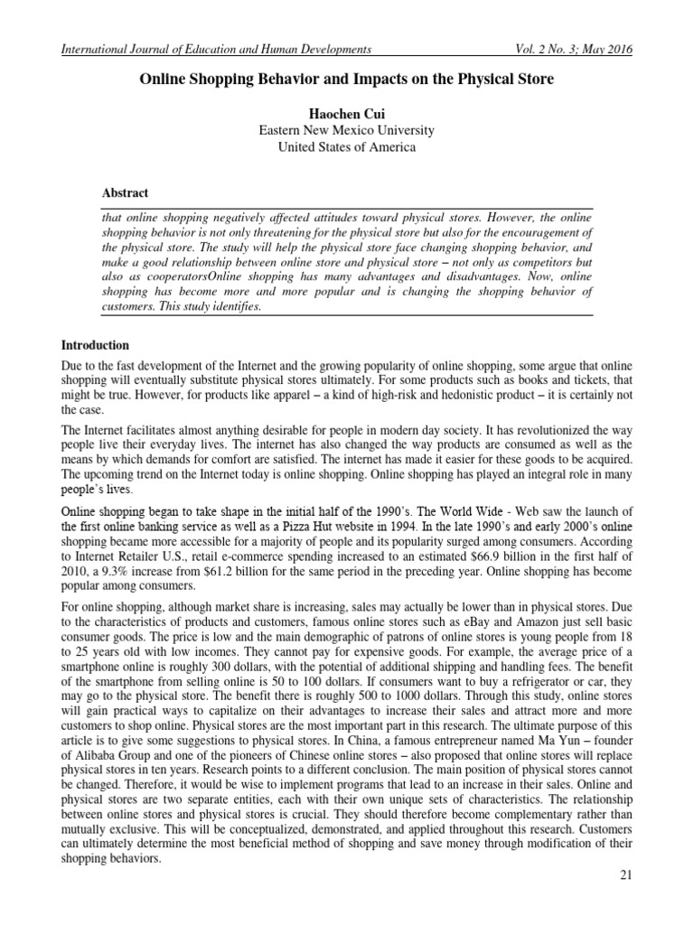 Online shopping behavior and impacts on the physical store eastern new
