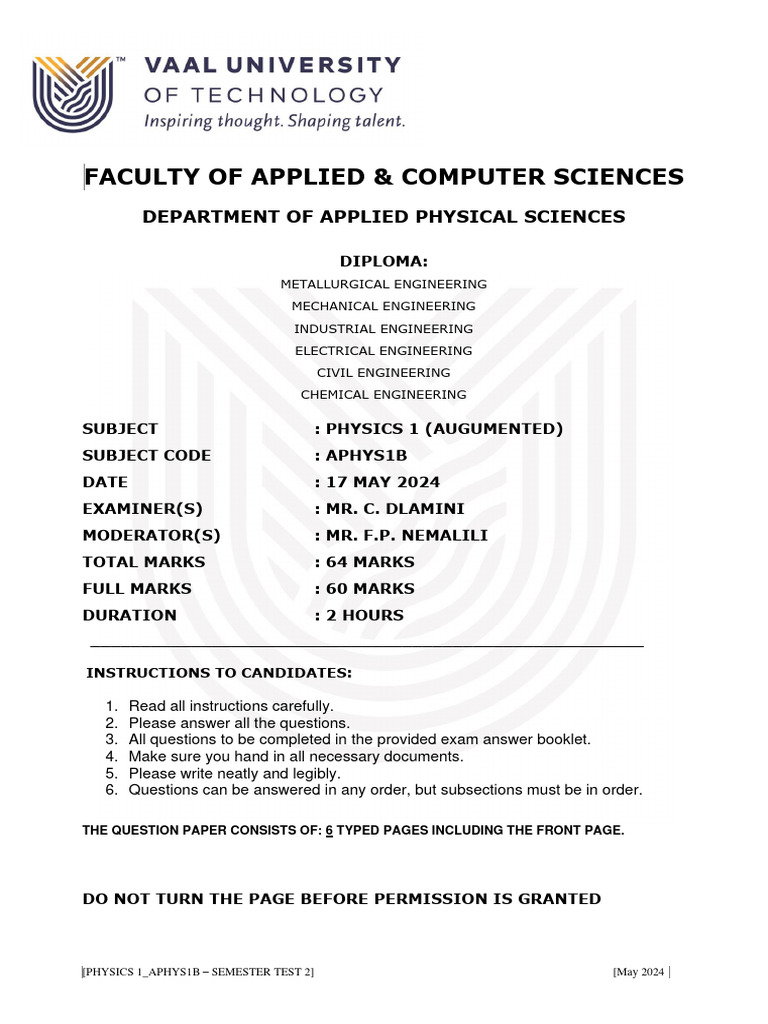 Physics 1 Semester Test 2 Guide | PDF | Mechanics | Physics