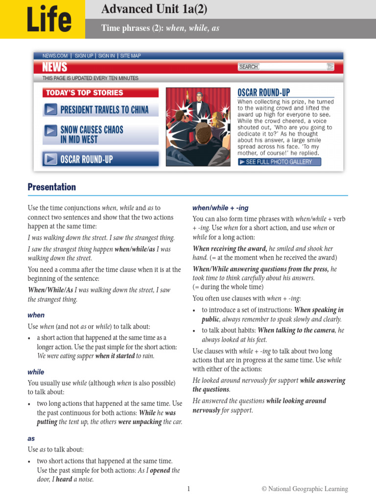 Time Conjunctions: When, While, As | PDF | Language Arts & Discipline