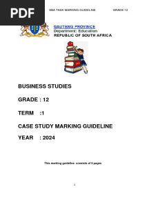 2024 Business Studies Grade 12 Term 1 Sba Task Marking Guideline