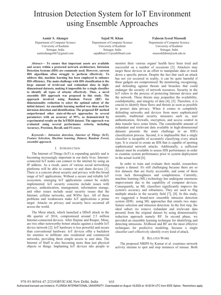 Ensemble IDS for IoT Security Enhancement | PDF | Internet Of Things ...