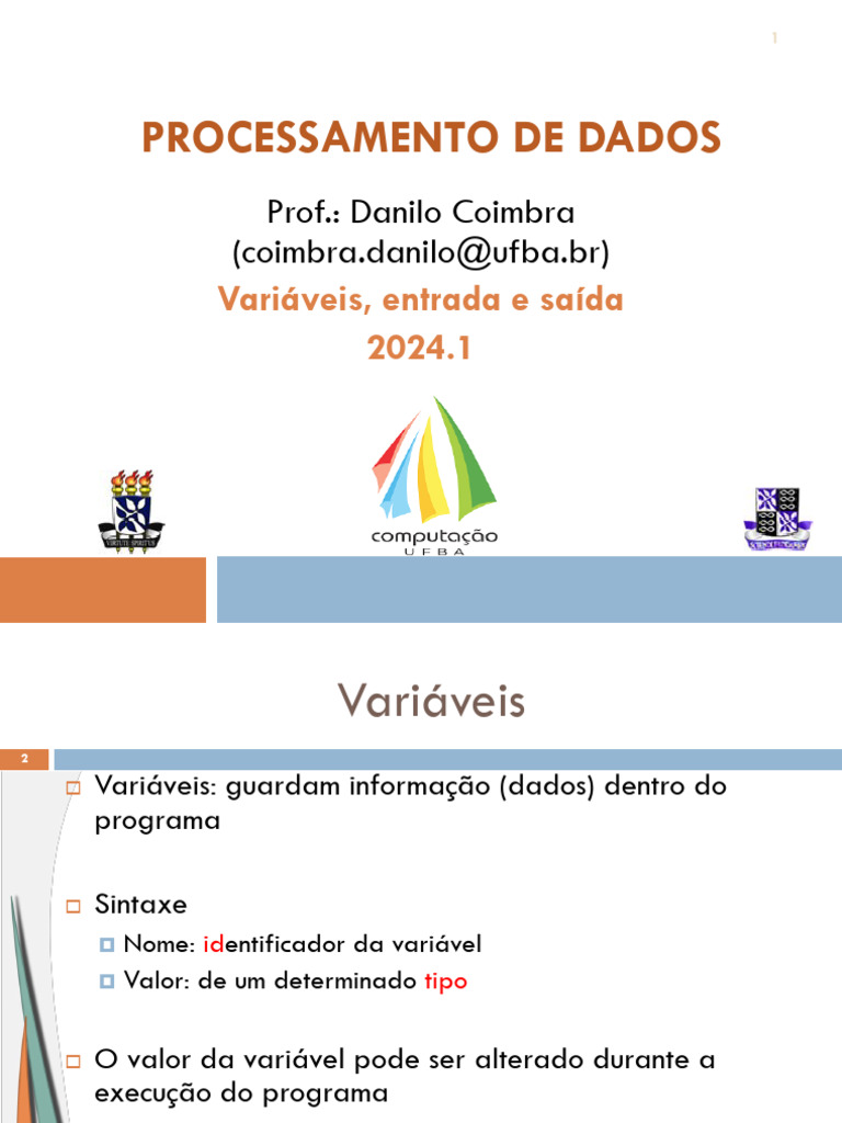 PD - Variáveis, Entrada e Saída | PDF | Tipo de dados | Variável ...
