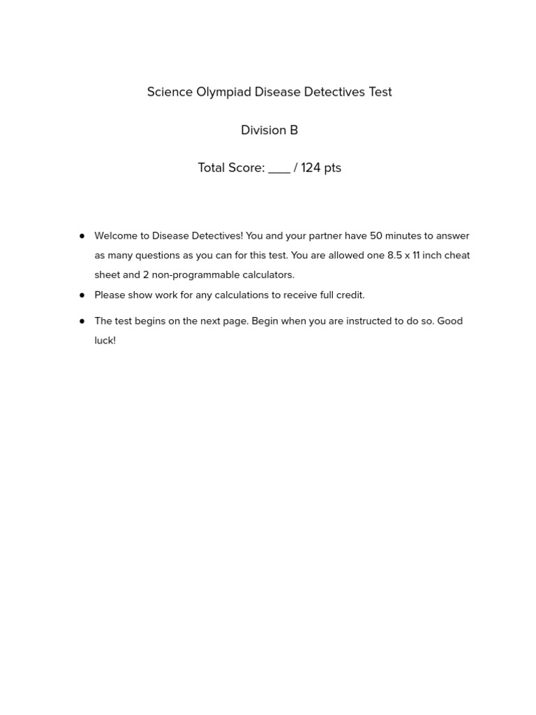 2023 div b disease detectives test pdf infection epidemiology