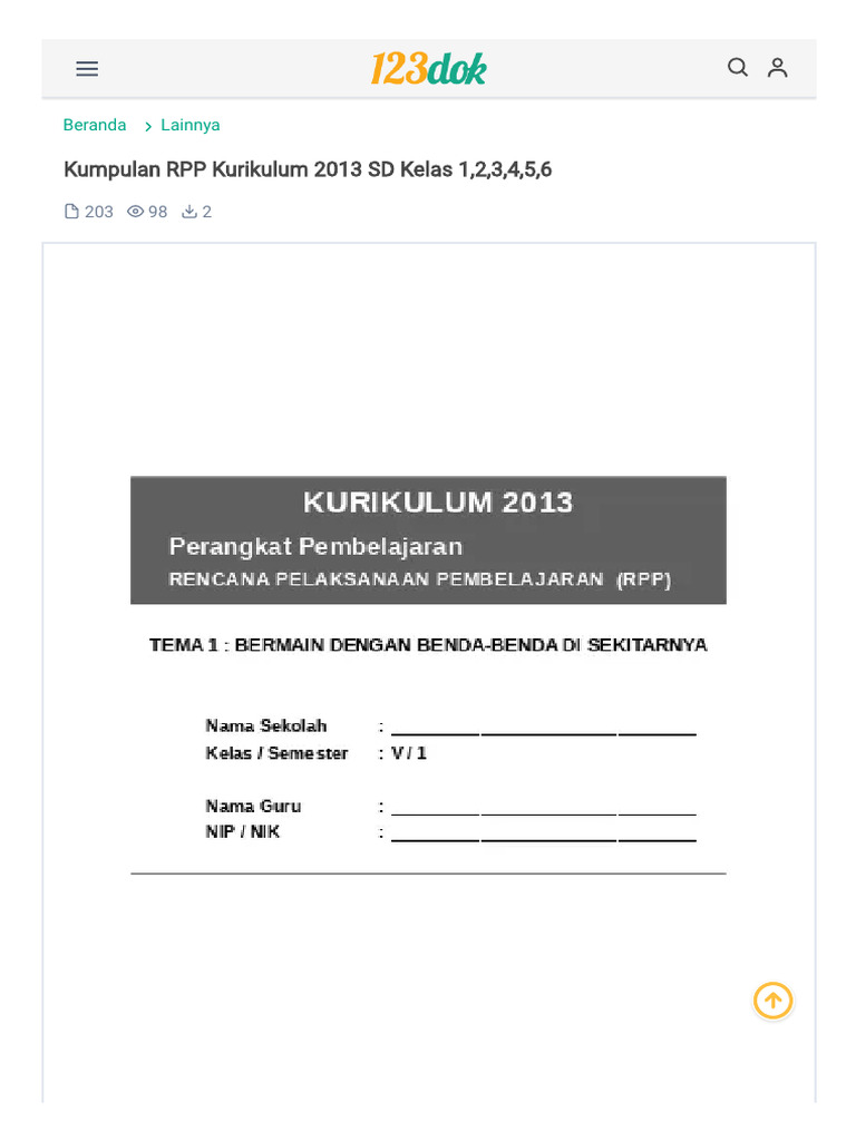 Contoh RPP SD Kurikulum 2013 | PDF | Karier & Perkembangan
