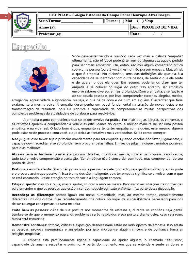 A Importância da Empatia na Vida Social | PDF | Empatia | Simpatia