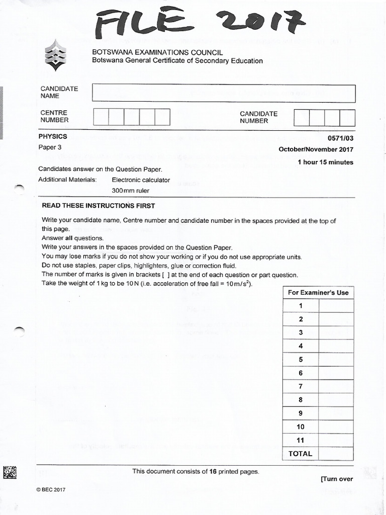 Bgcse Physics Paper 3 2017 | PDF