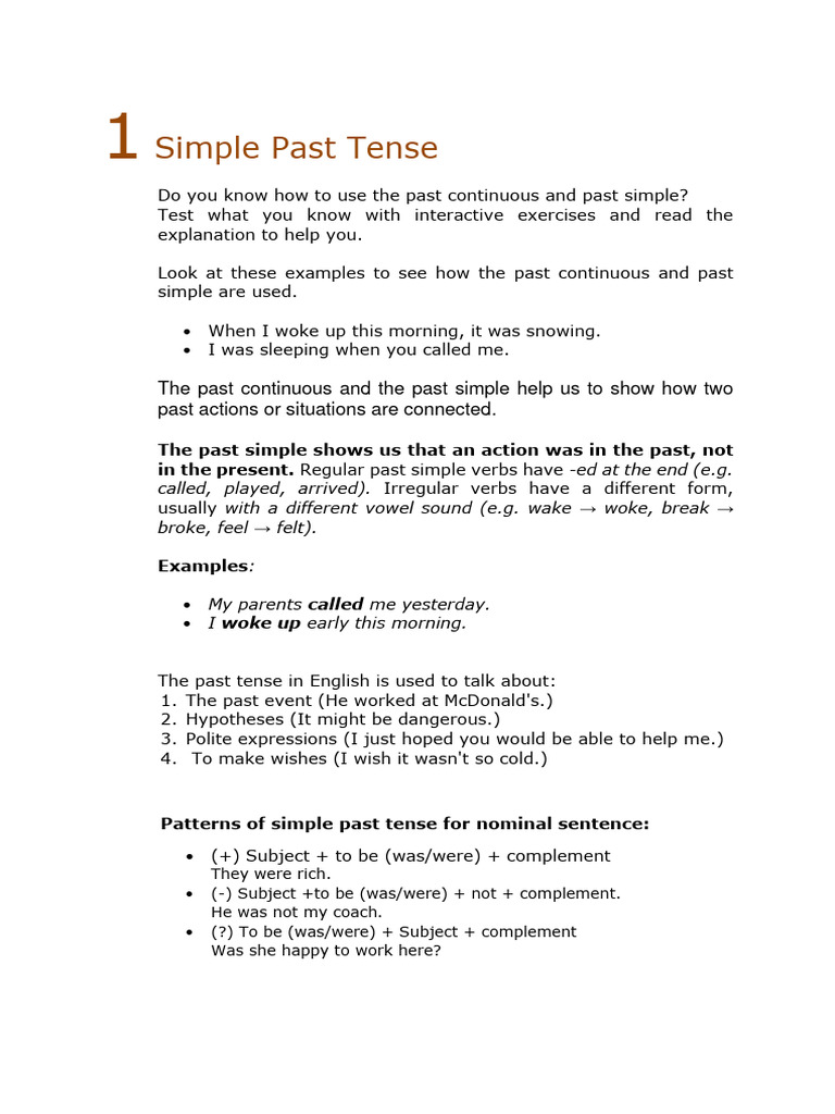 Understanding Past Tenses in English | PDF | Subject (Grammar ...