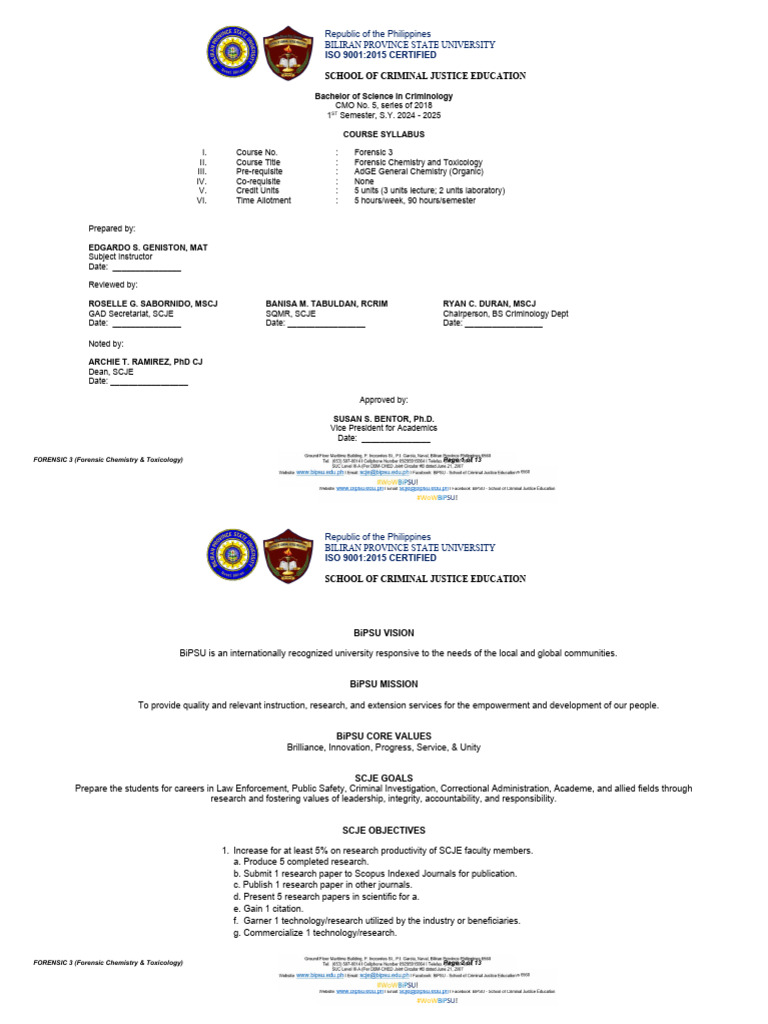 Forensic Chemistry & Toxicology Syllabus | PDF | Forensic Science | Crimes