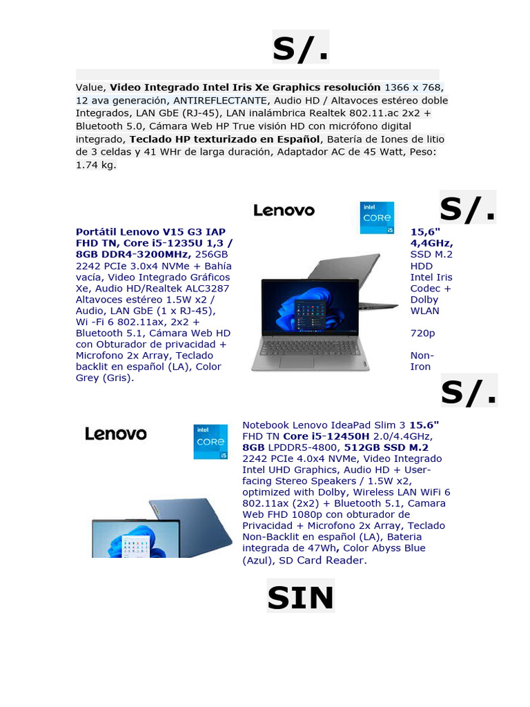 Portátiles HP y Lenovo: Especificaciones Clave | PDF | Redes de ...