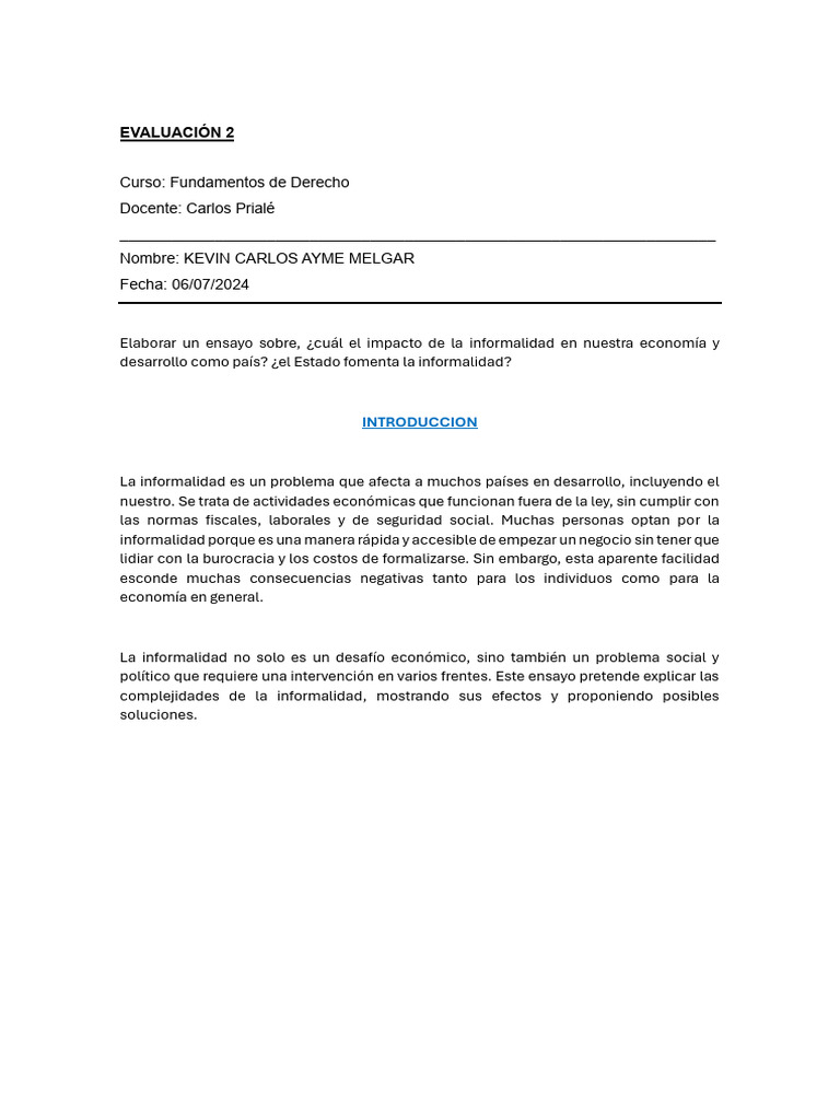 Impacto de La Informalidad en Nuestro Pais Perú | PDF | Business ...
