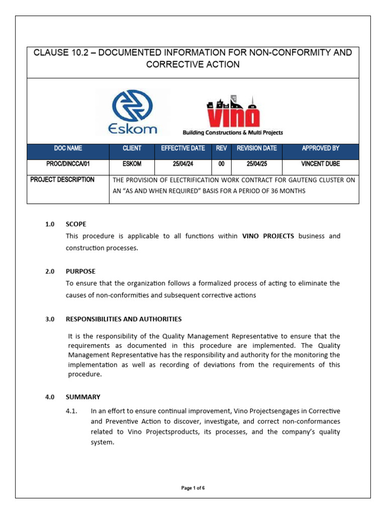 A7 Documented Information For Non-Conformity and Corrective Action ...