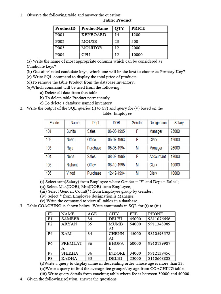 12 mysql questions pdf databases table database 