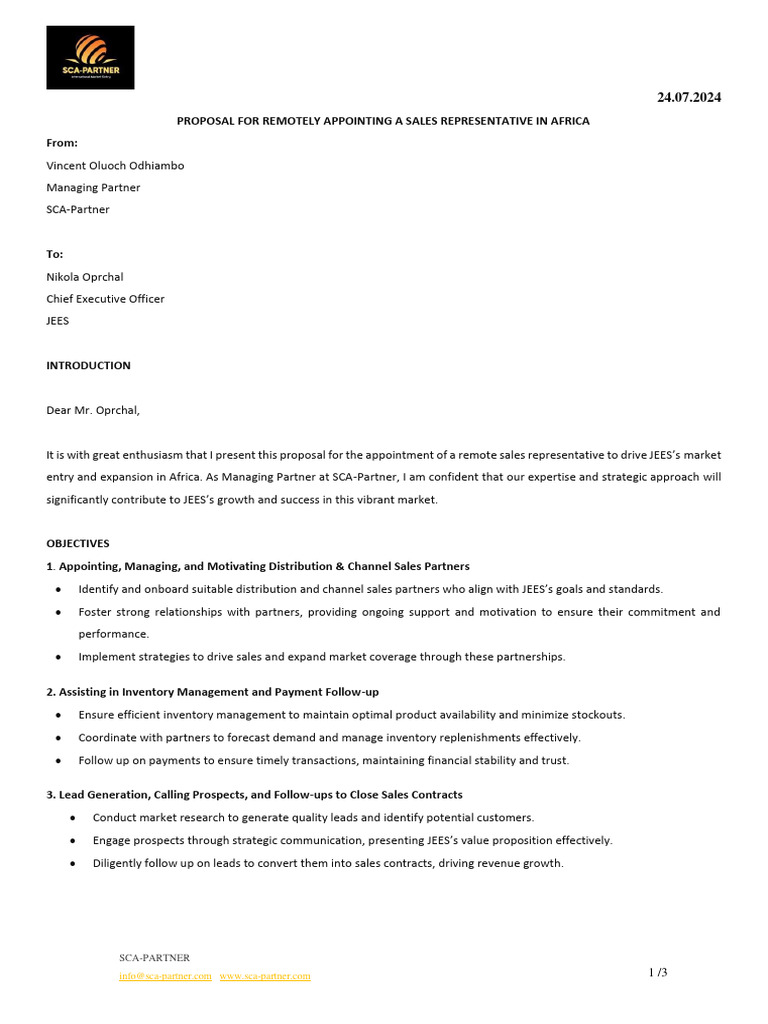 Remotel sale representative proposal pdf sales inventory