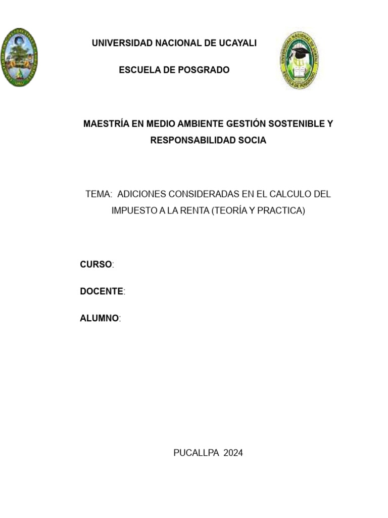 Adiciones Consideradas en El Calculo Del Impuesto A La Renta (Teoría y ...