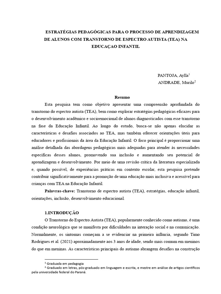 Estratégias para Ensino de Alunos com TEA | PDF | Espectro do autismo ...