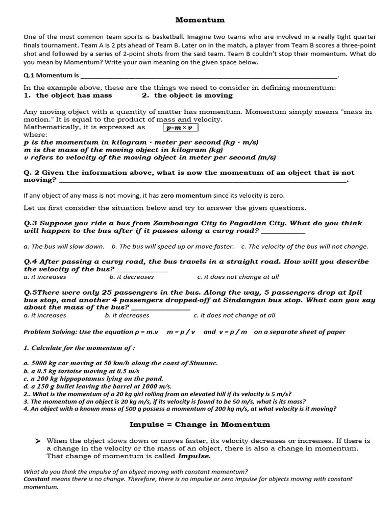 Momentum Module Pdf Momentum Force