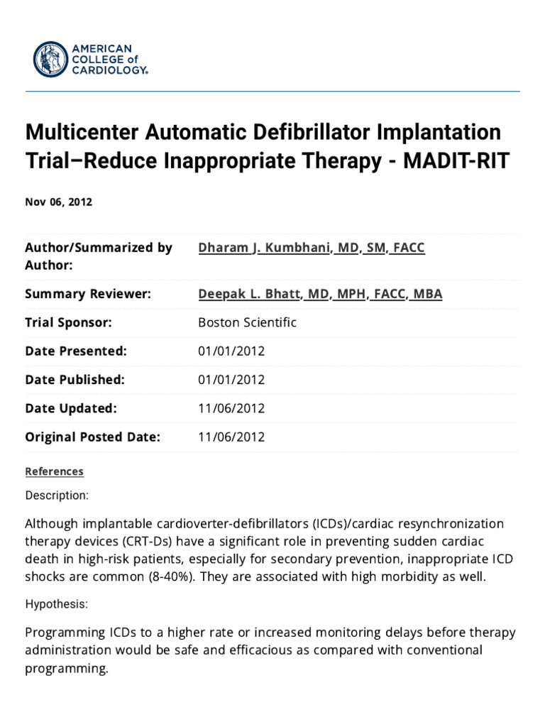 Madit-Rit Trial 2012 | PDF | Heart Rate | Medicine