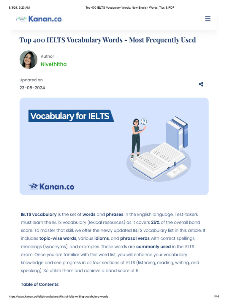 Top 400 IELTS Vocabulary Words Guide | PDF | Vocabulary | English Language