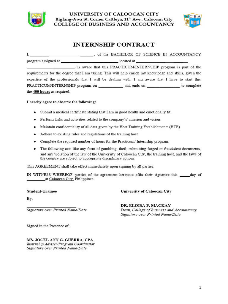 Internship Contract | PDF | Career & Growth | Finance & Money Management