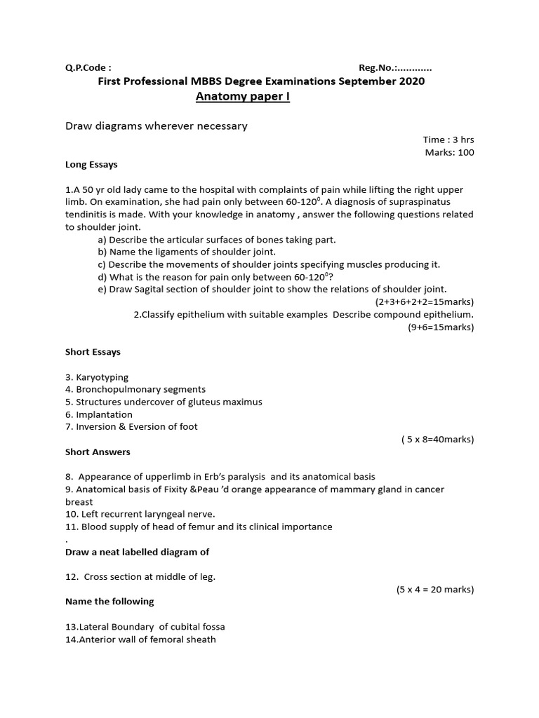 MBBS Anatomy Exam Paper - Sept 2020 | PDF | Shoulder | Anatomy