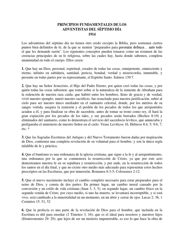 Creencias Fundamentales Adventistas | PDF | Cristo (título) | Iglesia ...