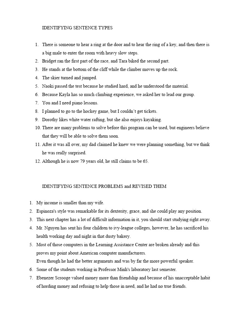 Identifying Sentence Types PDF