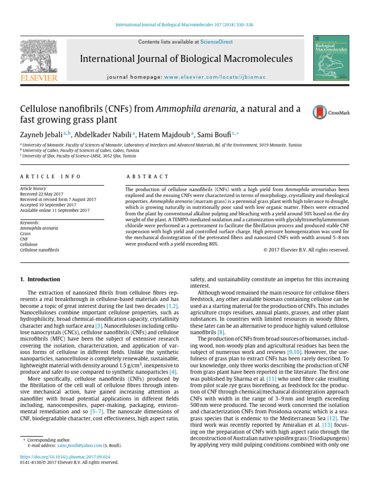 Cellulose Nanofibrils from Marram Grass | PDF | Lignin | Pulp (Paper)