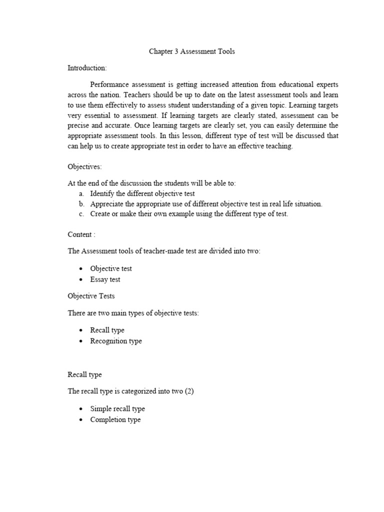 Objective and Essay Assessment Tools | PDF | Multiple Choice | Recall ...