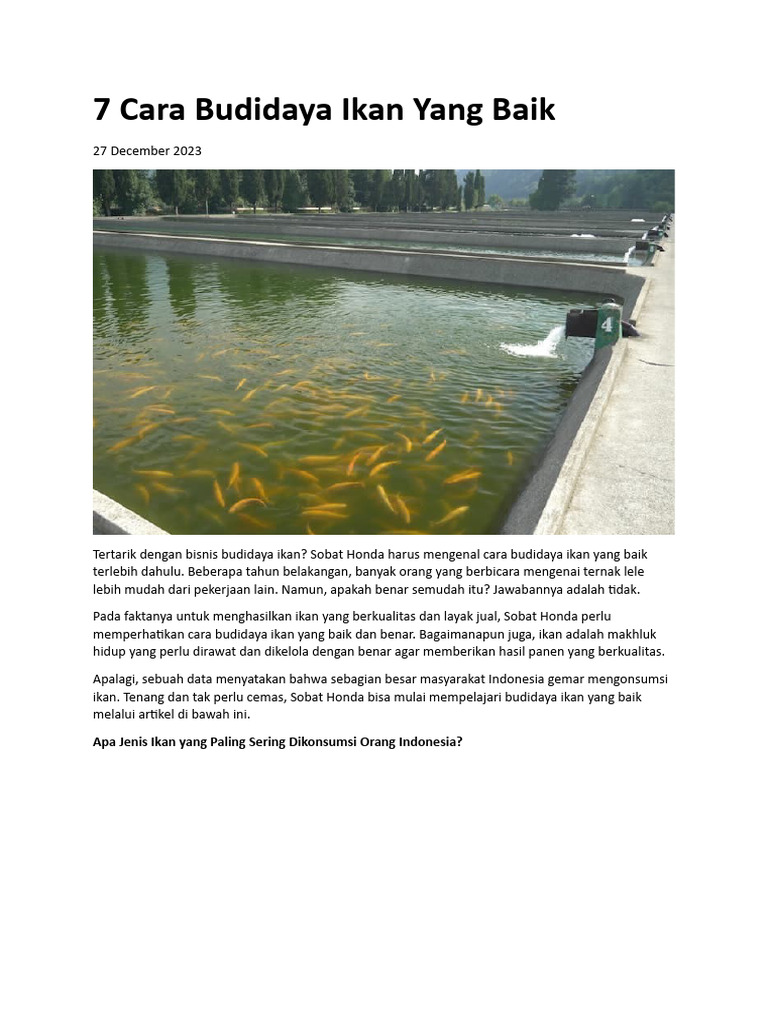 7 Cara Budidaya Ikan Yang Baik Pdf