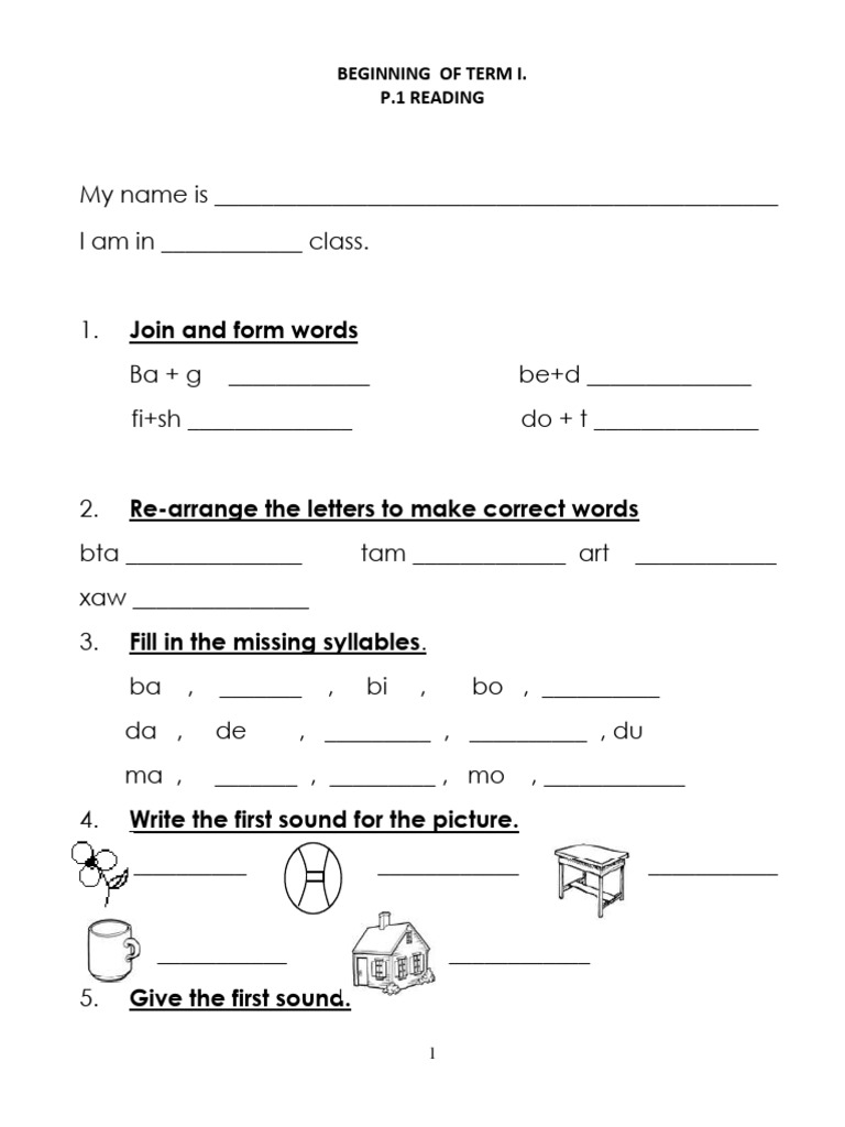 Primary One Reading Exercises Term 1 | PDF