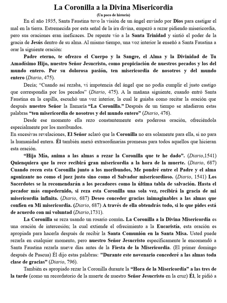 Coronilla a la Divina Misericordia PDF | PDF | Oración | Divinidad