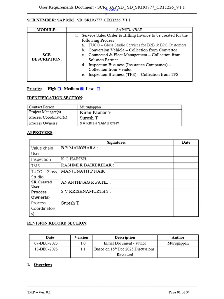 User Requirements Document SAP SD SR193777 CR11226 V1.1 2 | PDF ...