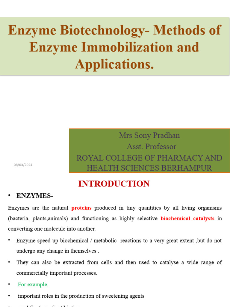 Enzyme Immobilization Techniques Overview | PDF | Enzyme | Adsorption
