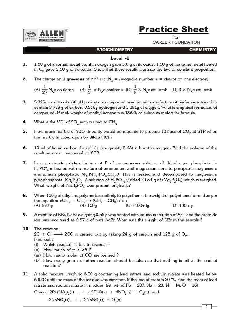Stoichiometry Worksheet PDF Mole (Unit) Magnesium
