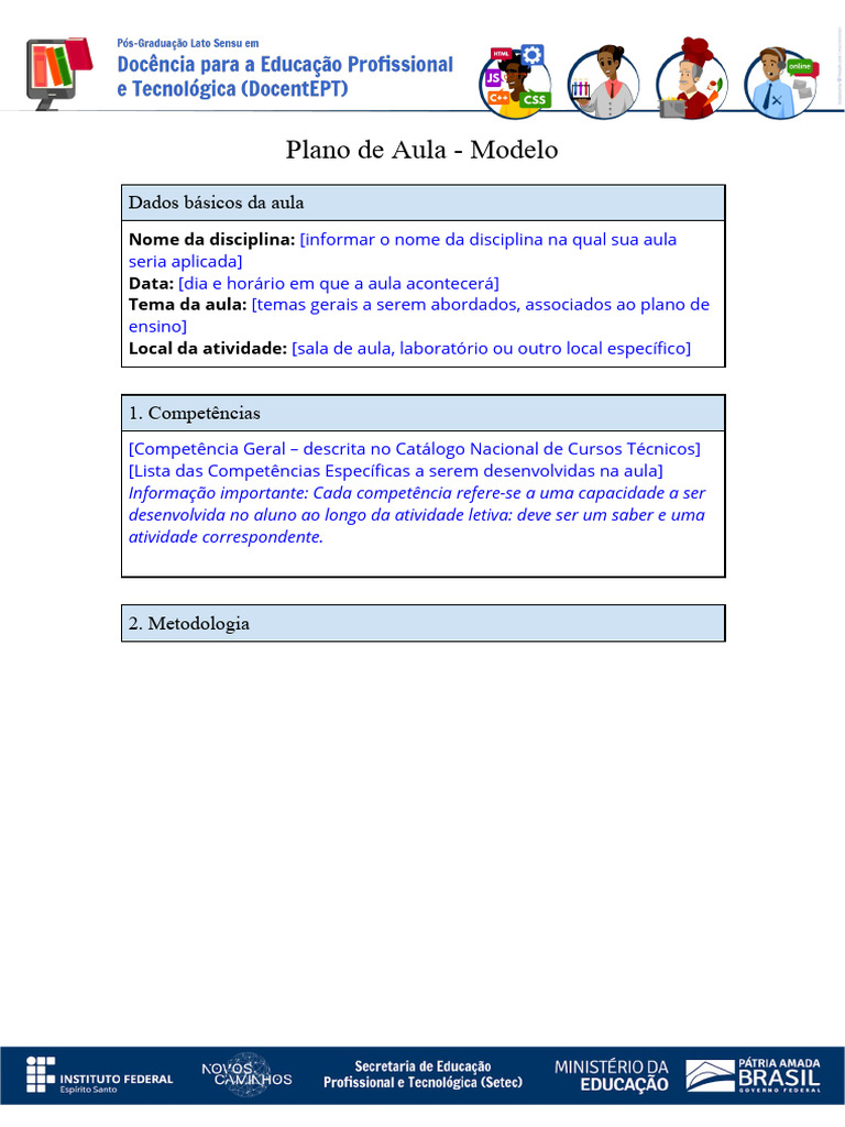 Modelo de Plano de Aula | PDF | Lição | Aprendizado