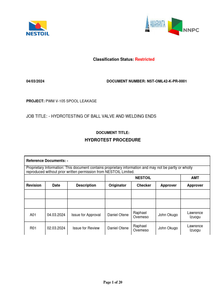 Hydrotesting Procedure Of Ball Valve And Welding Ends Pdf Valve