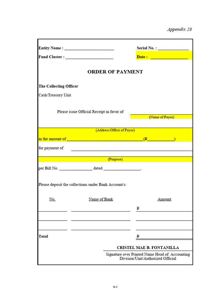 Order of Payment Template Form | PDF | Business | Law