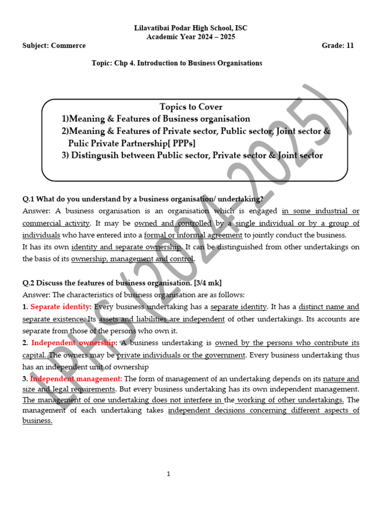 CHP 4. Introduction To Business Organisation (Notes & Assignment) | PDF ...