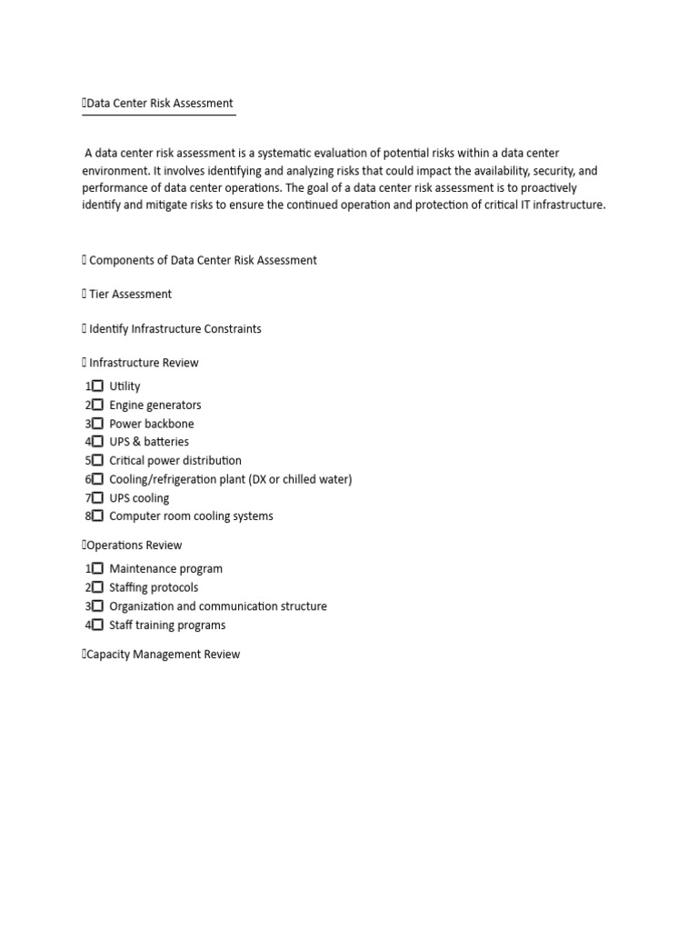 Data Center Risk Assessment Overview | PDF | Computers | Technology ...