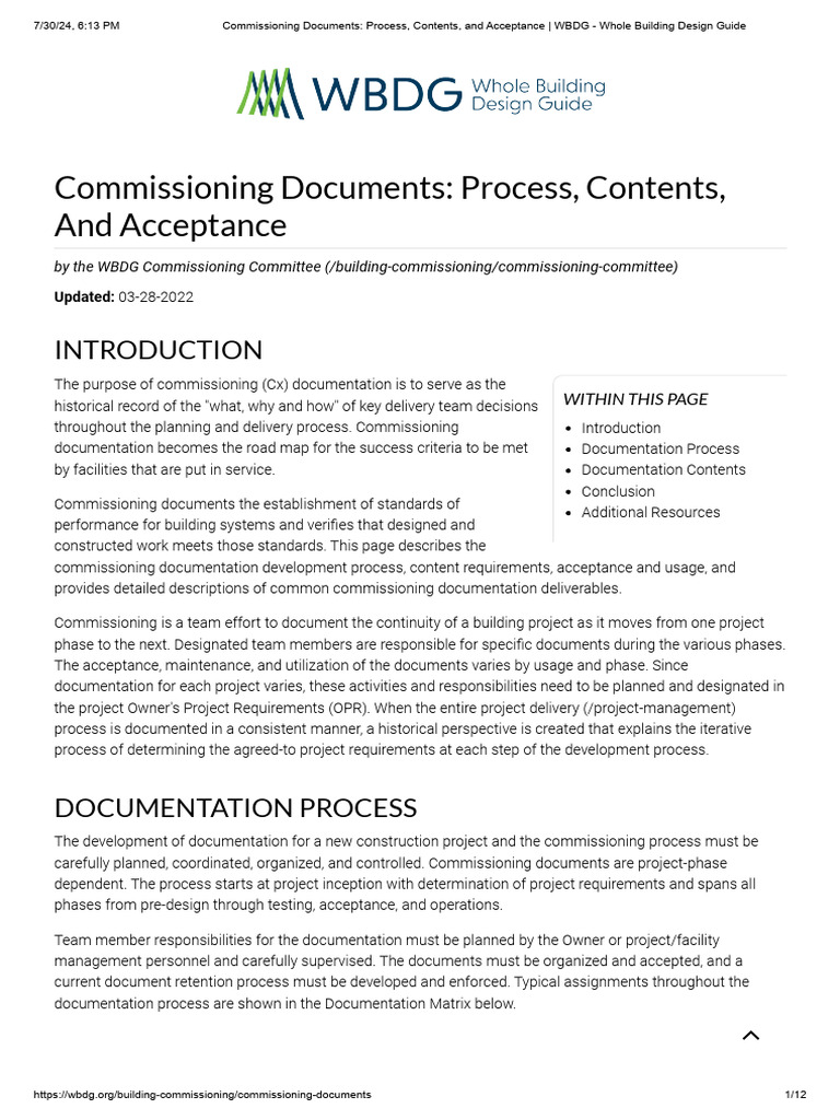 Commissioning Document Guidelines | PDF