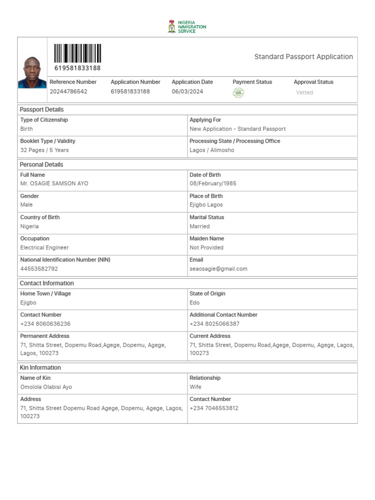 Check Payment Status - Nigerian Immigration Services | PDF | Identity ...