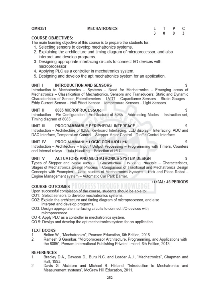 OMR351 Mechatronics Course Syllabus | PDF | Electric Motor | Kinematics