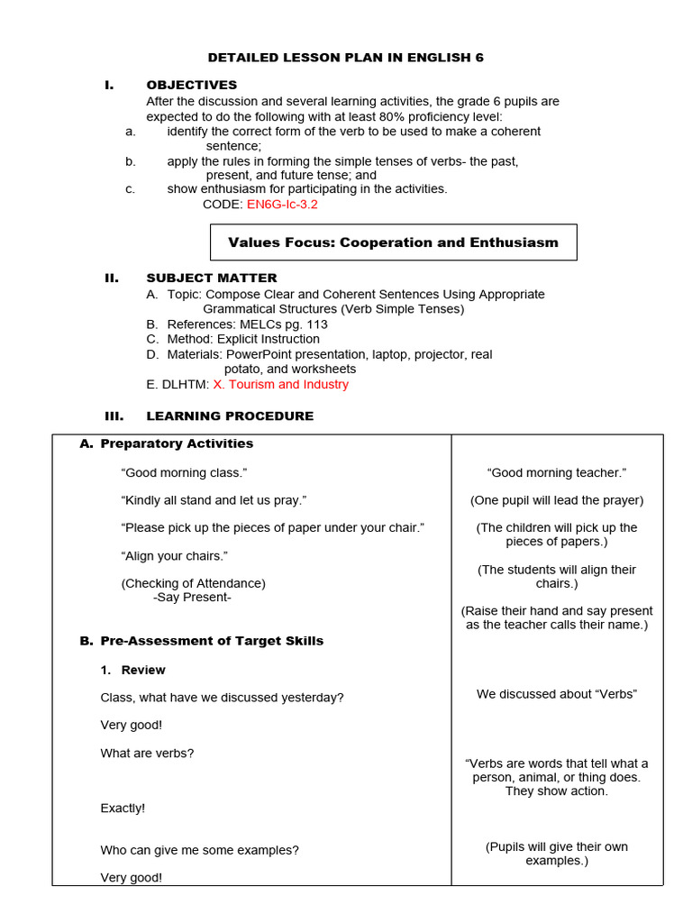 Lp Grade 6 Pdf Grammatical Tense Verb