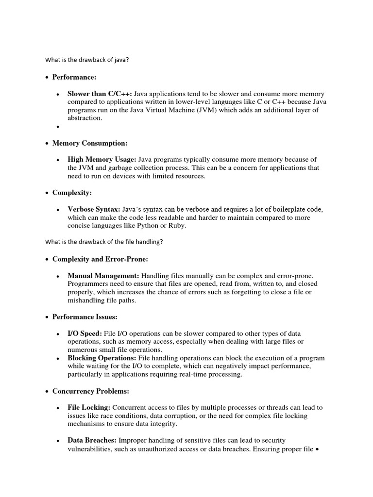 Drawbacks of Java and File Handling | PDF | Java (Programming Language ...